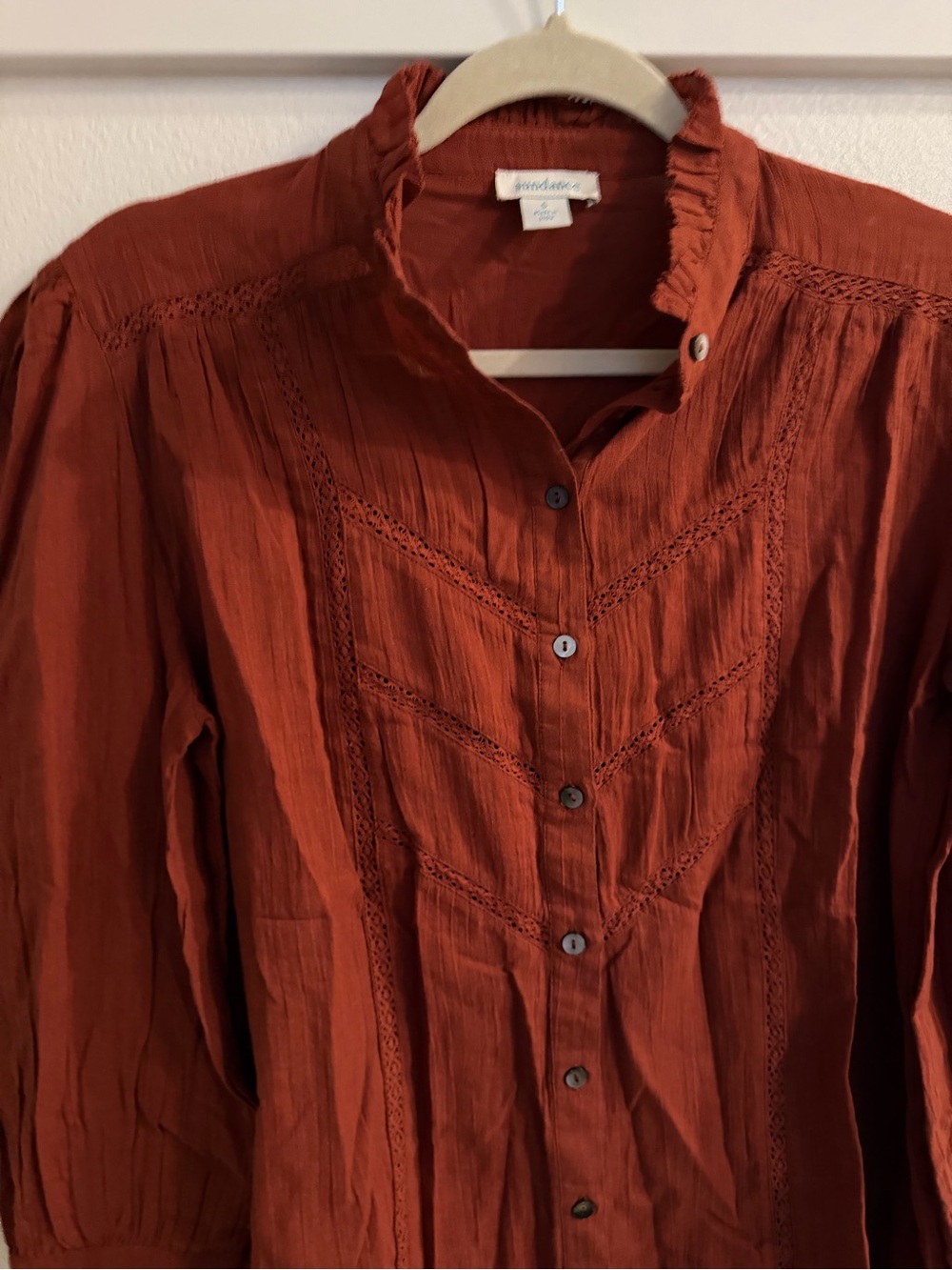 Sundance Ruffled Collar Rust Button-Front Blouse - Picture 2 of 3